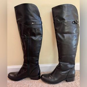 Leather above knee black boots